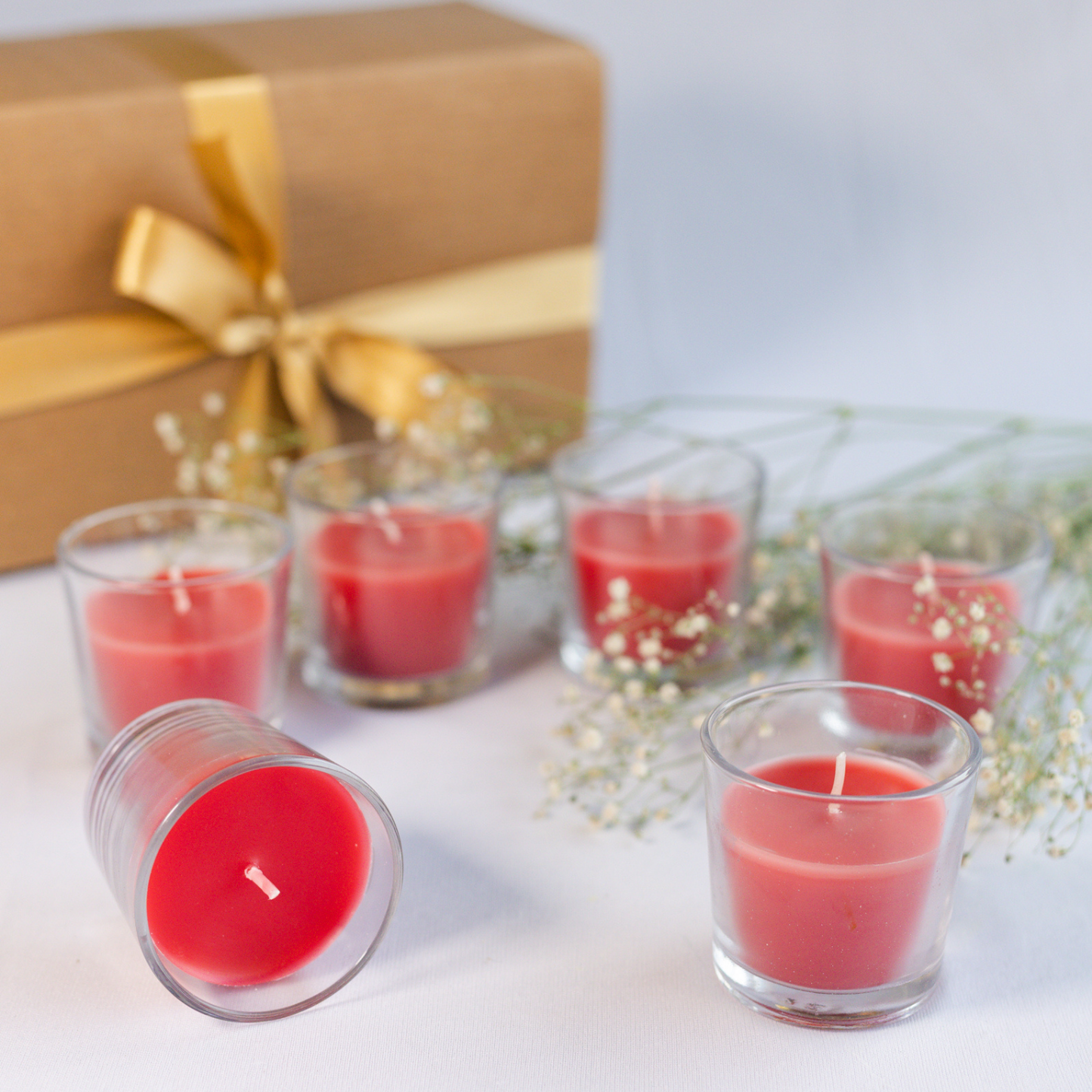 set of 6 Rose Scented Red Glass Candles