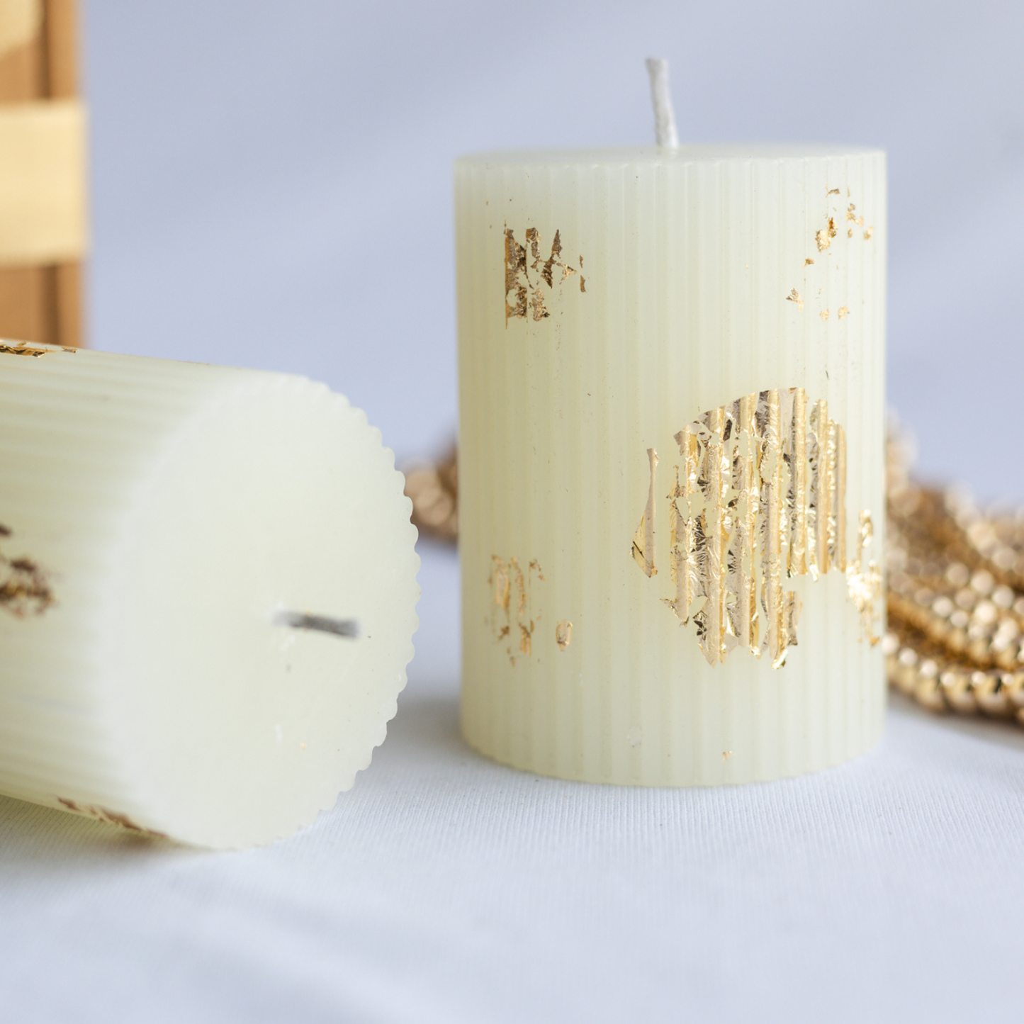 Set of 2 Fluted Vanilla Scented Pillar candles