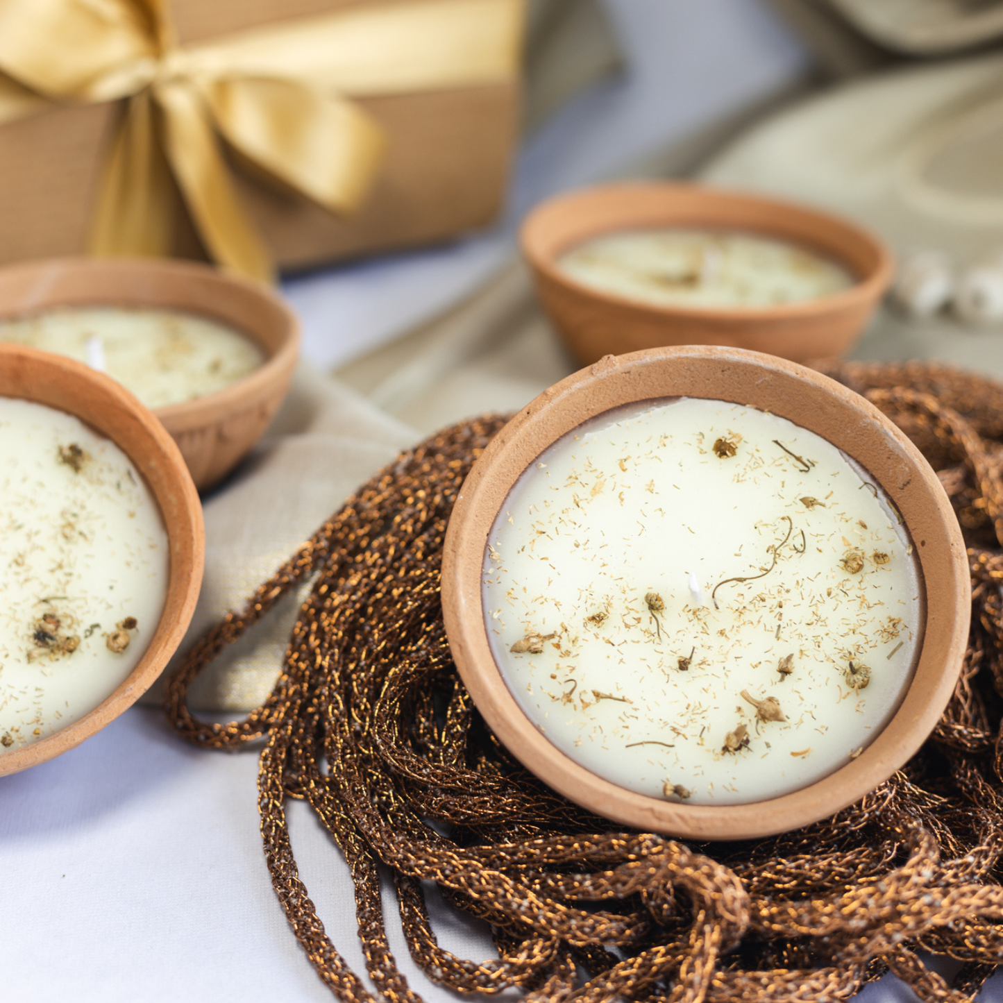 Set of 4 Lemongrass Terracotta Diyas
