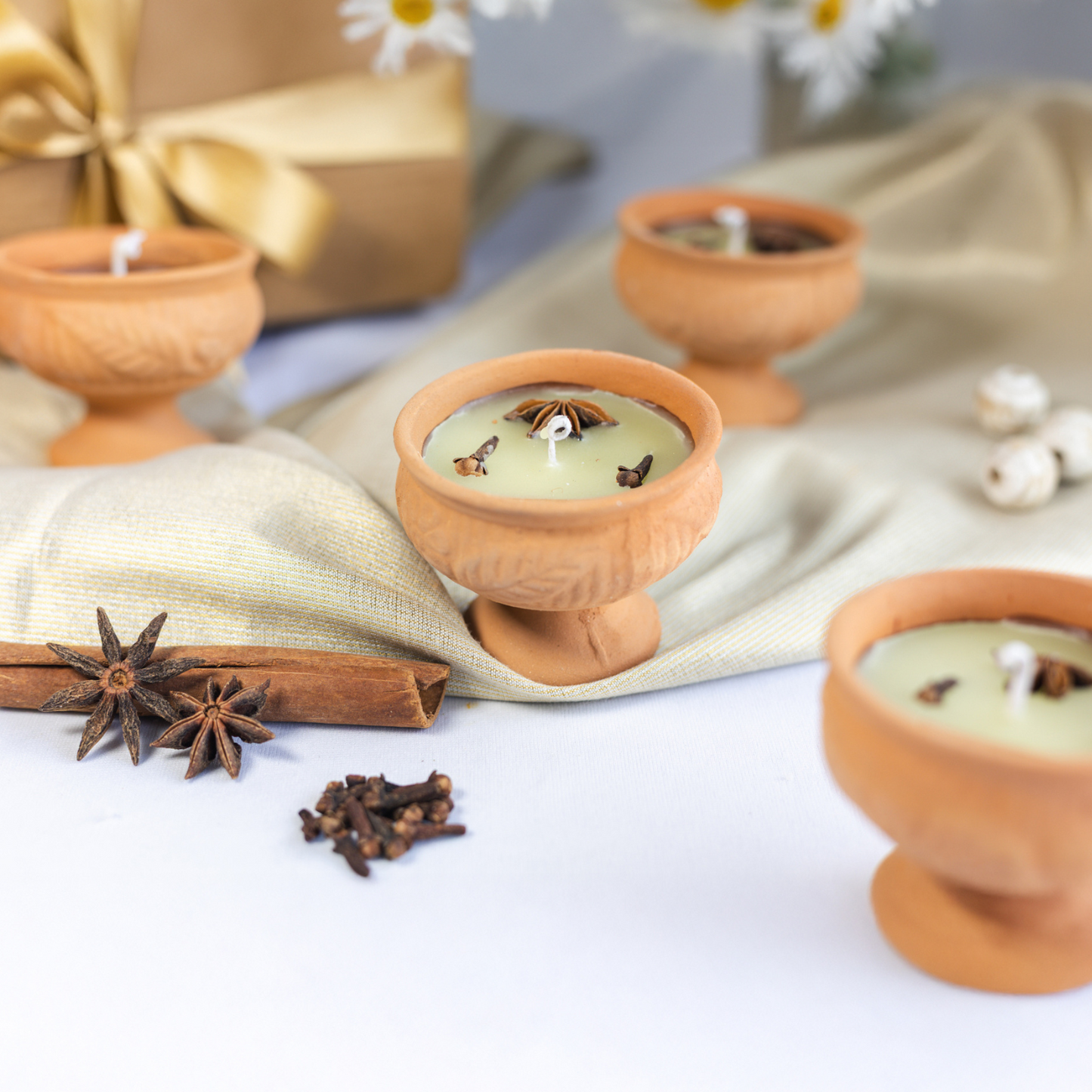 Set of 4 Mitti Bowl Candle Filled with Jasmine Fragrance