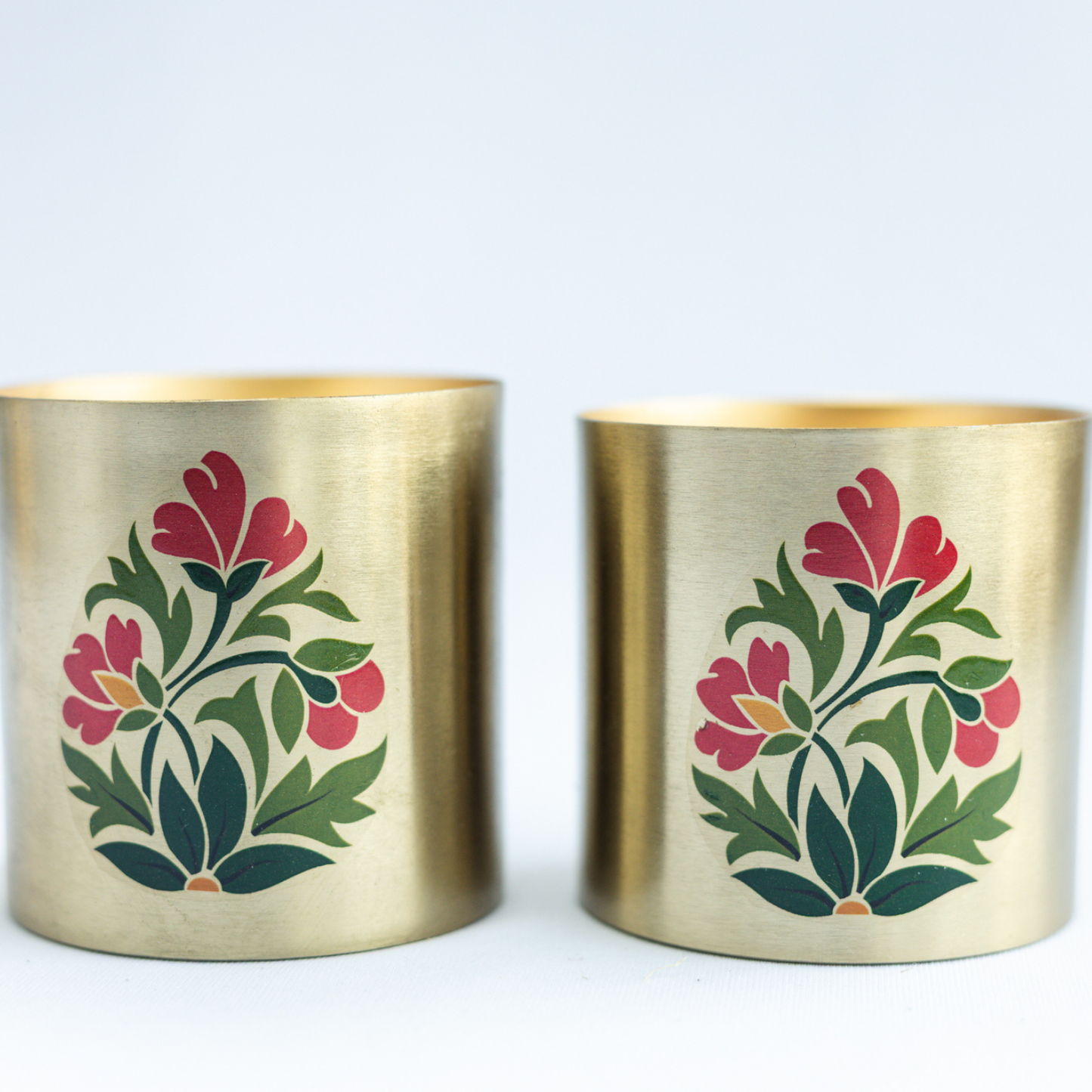 Set of 2 Floral Motif Metallic Jar Candles in Bakul & Parijat Fragrance