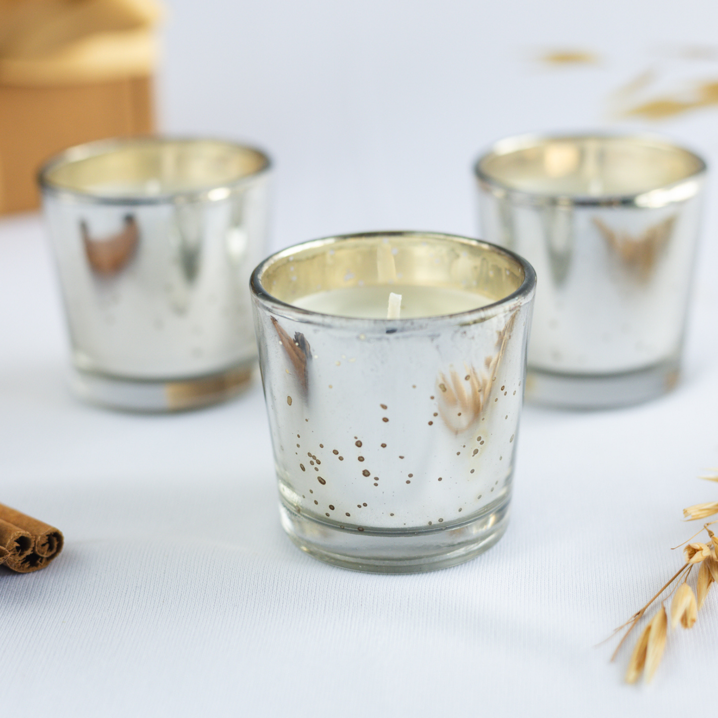 Set of 3 Mercury Glass Votives in Soy wax & Oud Exotica Fragrance