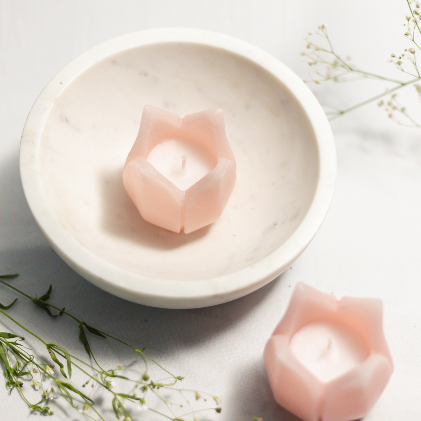 Set of 2 Budding Pink Lotus Candles