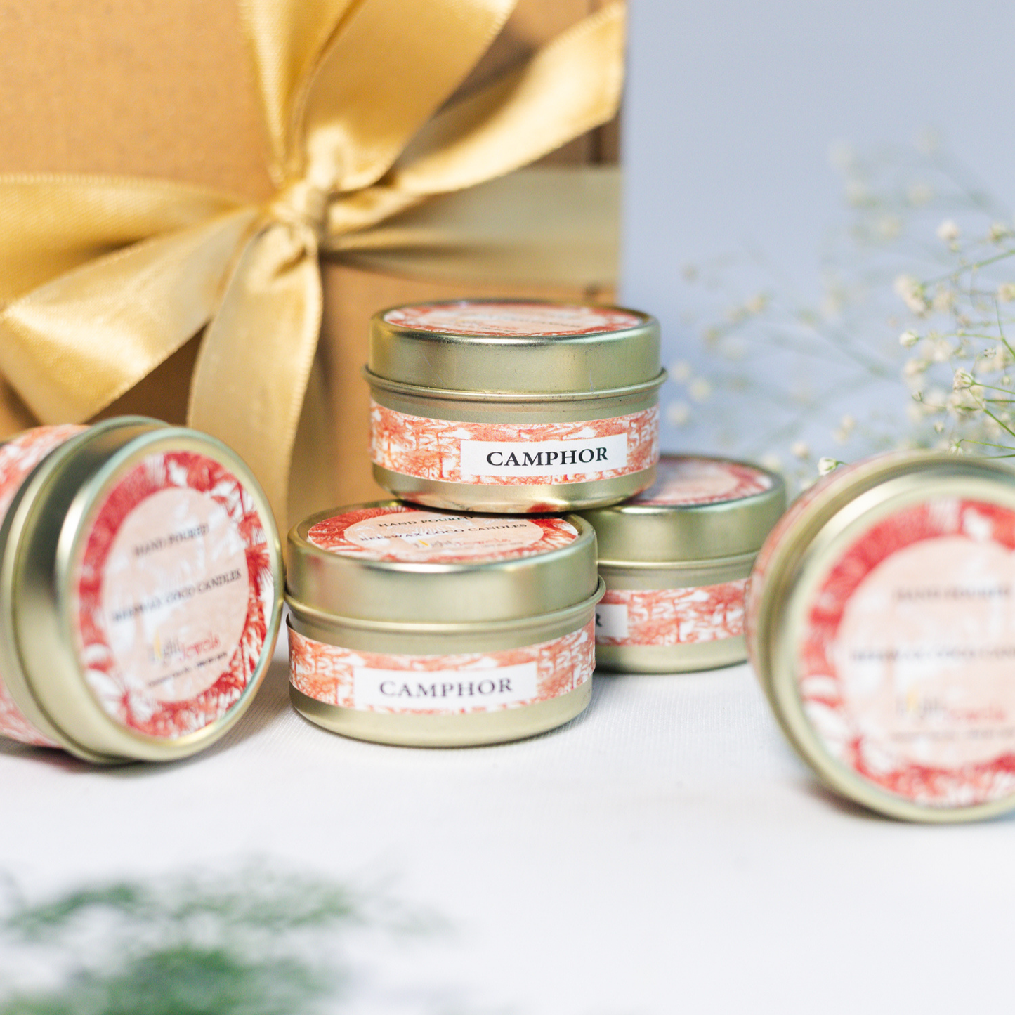 Set of 5 Tin Candles filled with Organic Coco Beeswax & Woody Fragrance