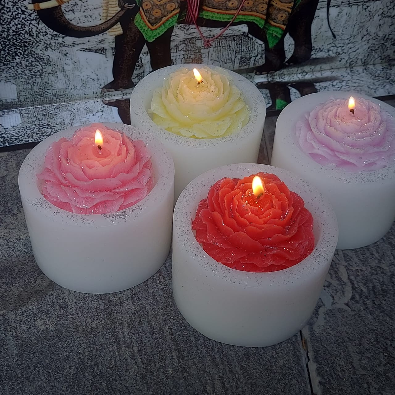 Set of 4 Peony Flower Candles