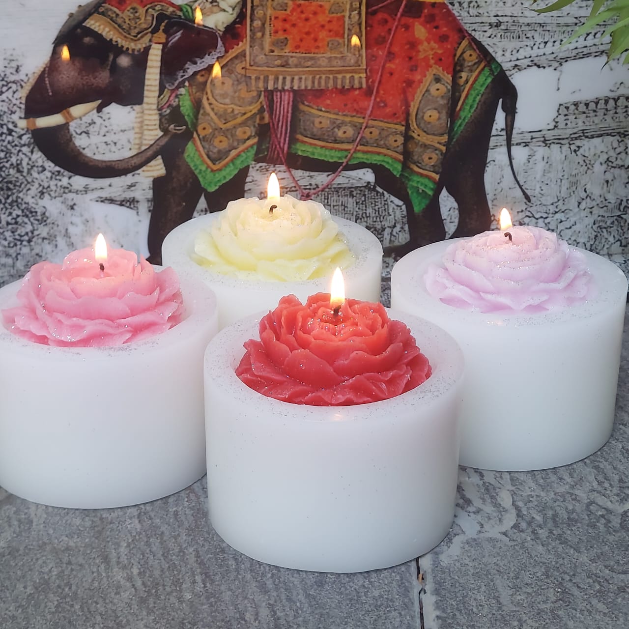 Set of 4 Peony Flower Candles