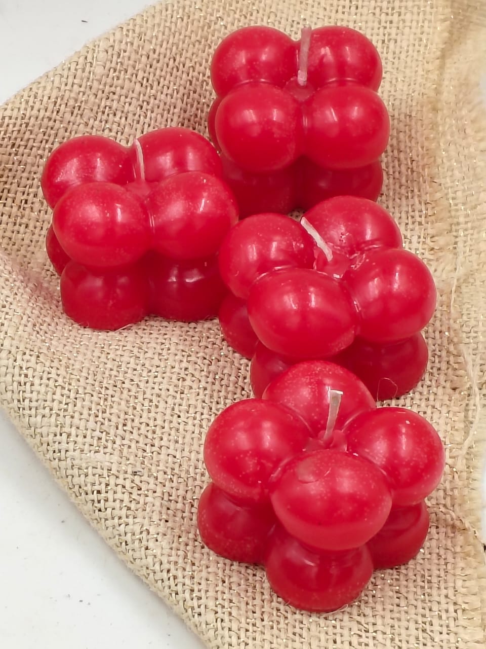 Set of 4 Scented small red Cube/Bubble Candles