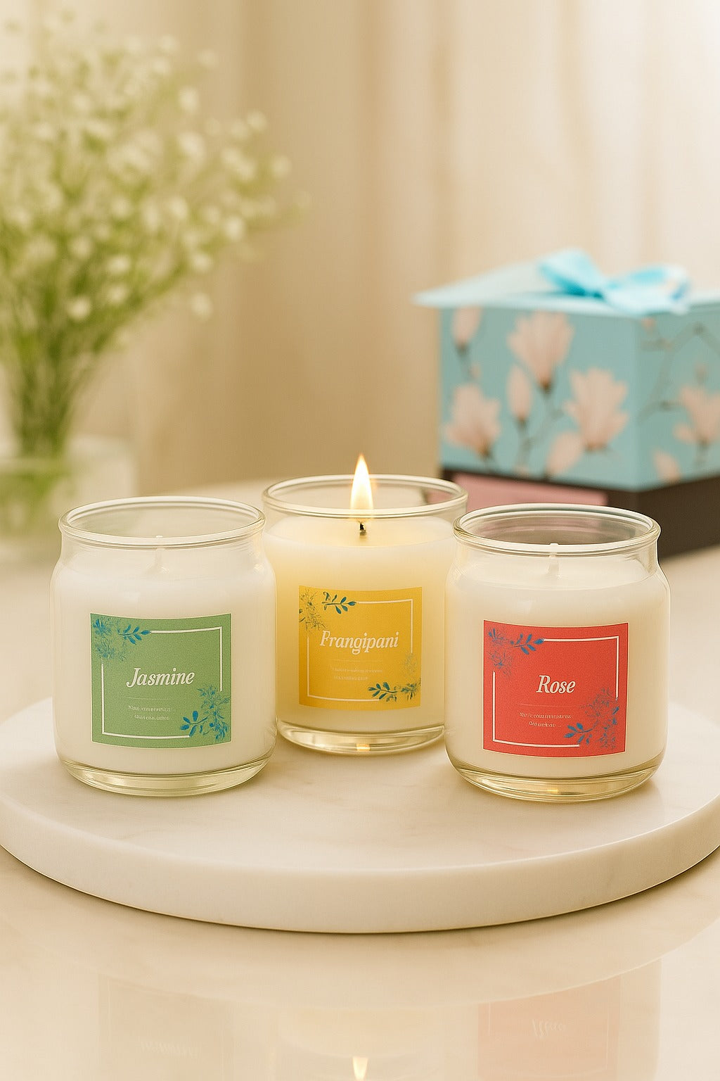 Frangrant Flower Candle Jars in Frangipani, Jasmine & Rose