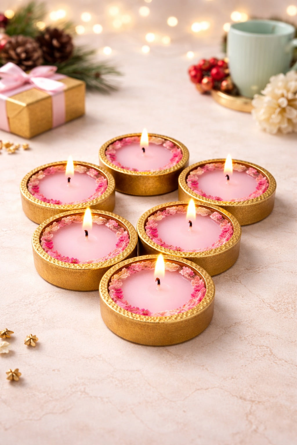 Set of 6 Golden Scented Mitti Diyas