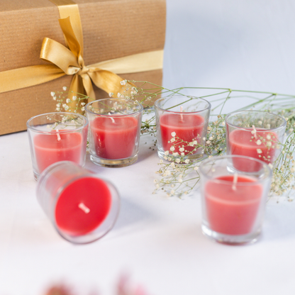 set of 6  Rose Scented Red  Glass Candles