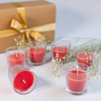 set of 6  Rose Scented Red  Glass Candles