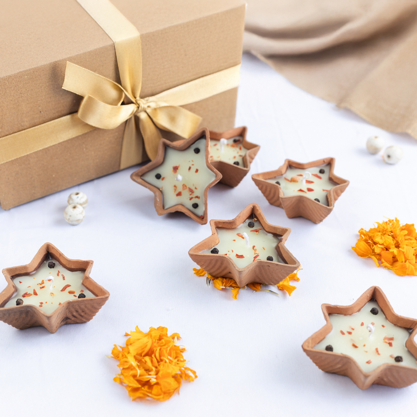 Set of 6 Star Diyas in kesar Chandan Fragrance