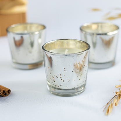 Set of 3 Mercury Glass Votives in Soy wax & Oud Exotica Fragrance