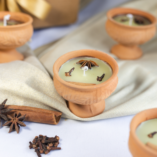 Set of 4 Mitti Bowl Candle Filled with Jasmine Fragrance