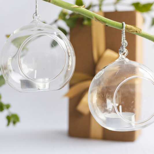 Set of 2 Glass Terrarnium T lite Candle Holder