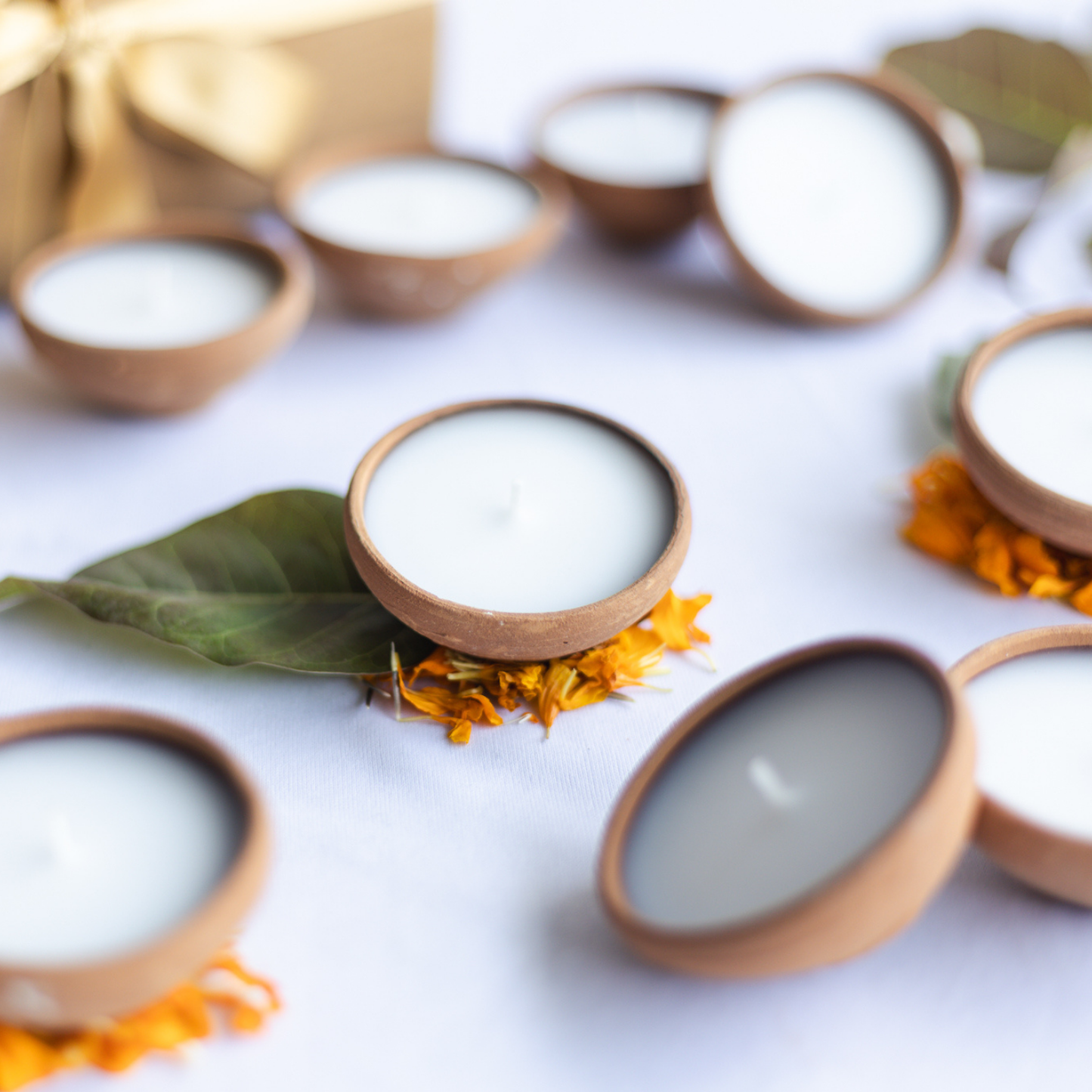 Set of 11 Unscented Wax filled Mitti Diyas