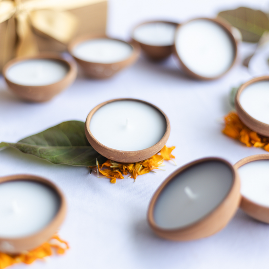 Set of 11 Unscented Wax filled Mitti Diyas