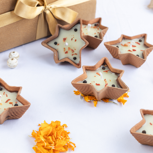 Set of 6 Star Diyas in kesar Chandan Fragrance