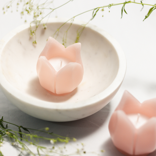 Set of 2 Budding Pink Lotus Candles