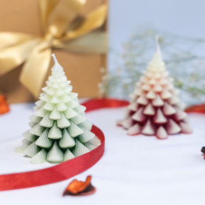 Set of 2 Shaded Red & Green Christmas Tree Candles