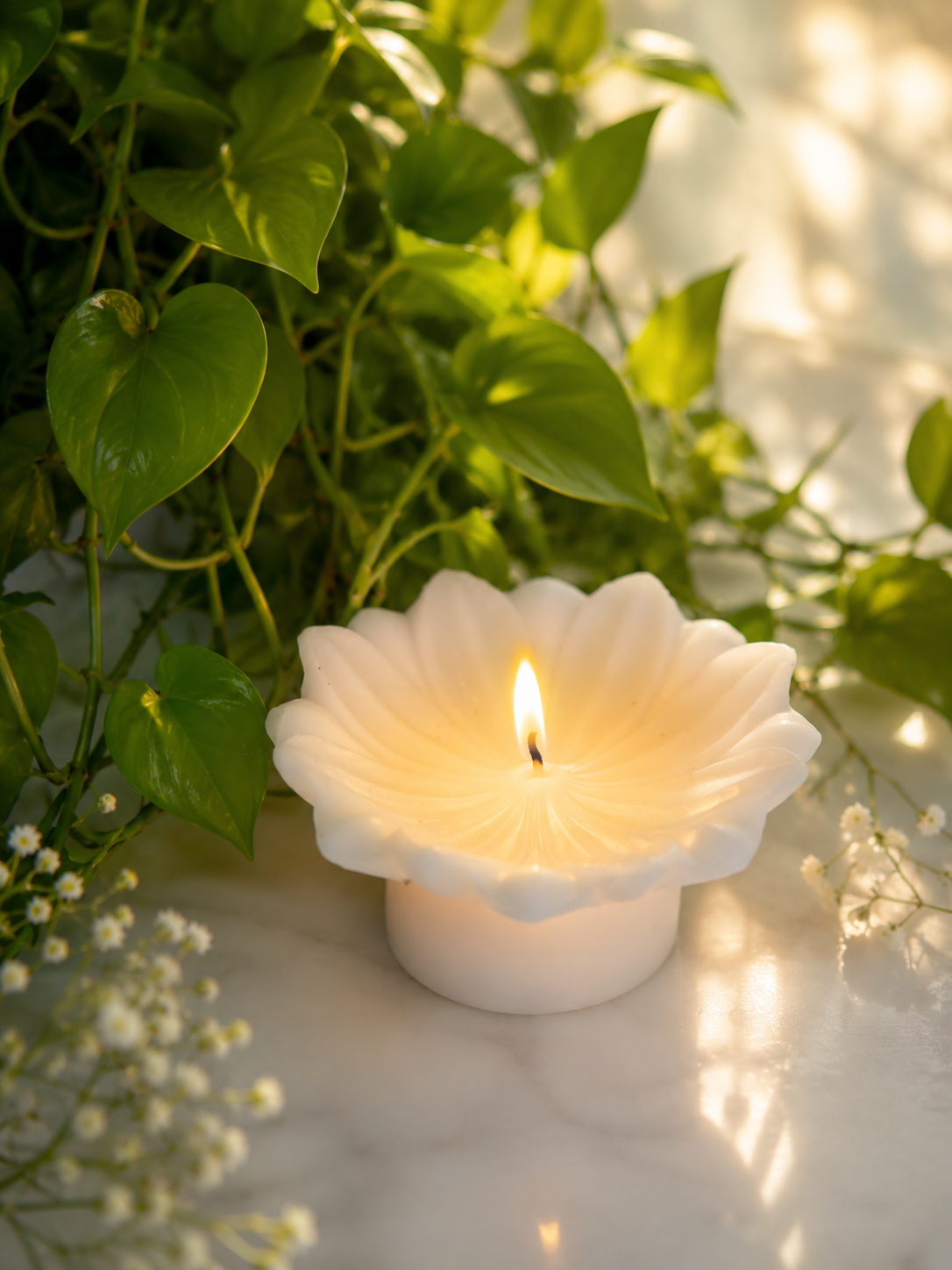 White Lotus Floating  Candle