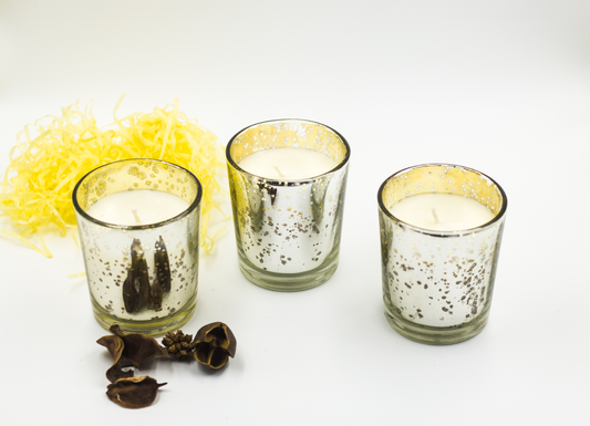 Set of 3 Mercury Glass Votives in Soy wax & Oud Exotica Fragrance
