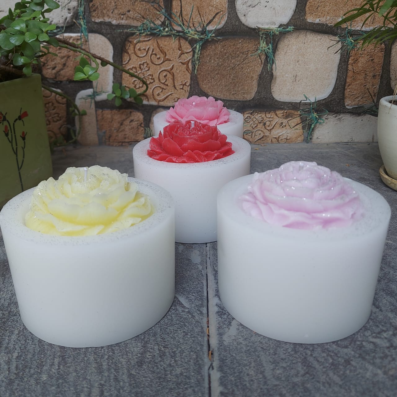 Set of 4  Peony Flower Candles