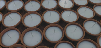 Set of 11 Unscented Wax filled Mitti Diyas