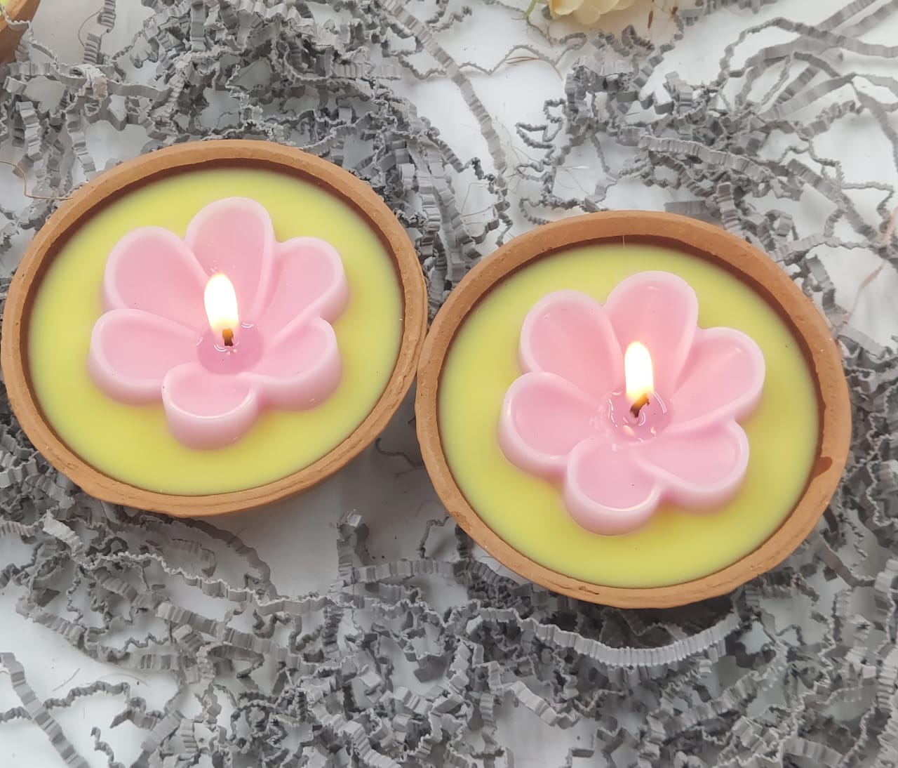 2 Floral Teracotta Diyas