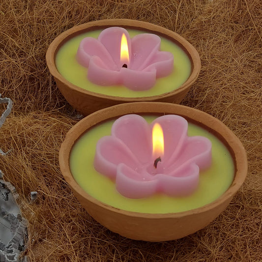 2 Floral Teracotta Diyas