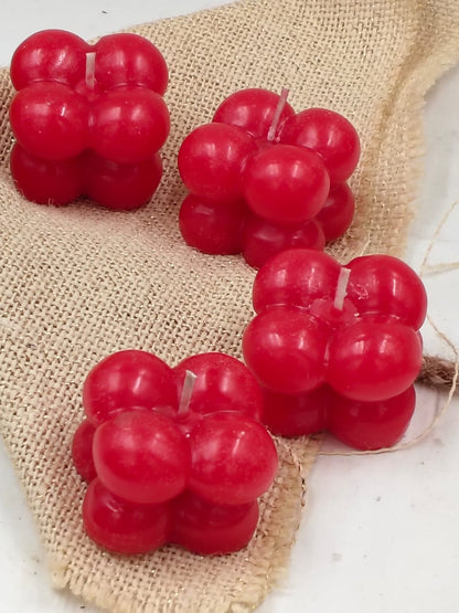Set of 4 Scented small red Cube/Bubble Candles
