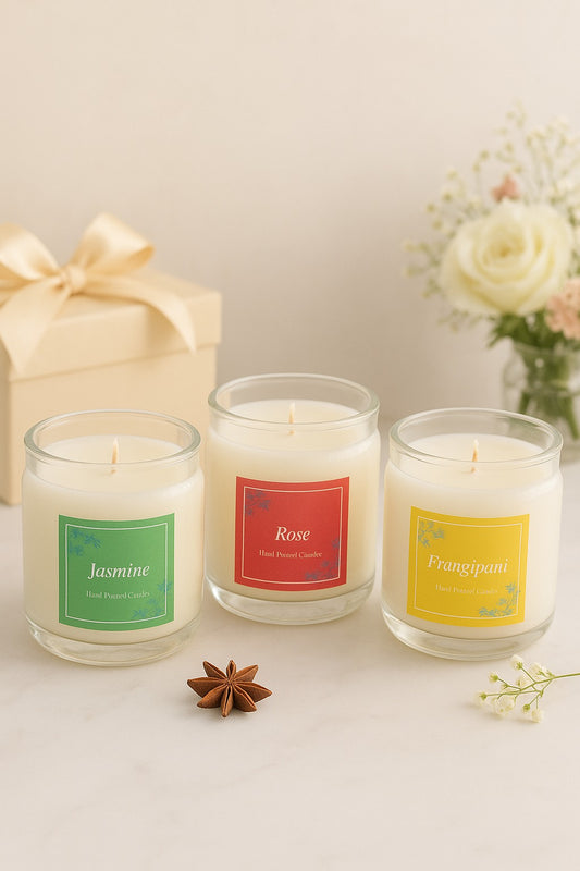 Frangrant Flower Candle Jars in Frangipani, Jasmine & Rose