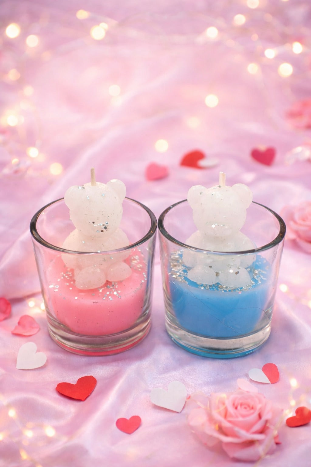 Set of 2 Vanilla Scented Teddy Bear Valentine  Candles