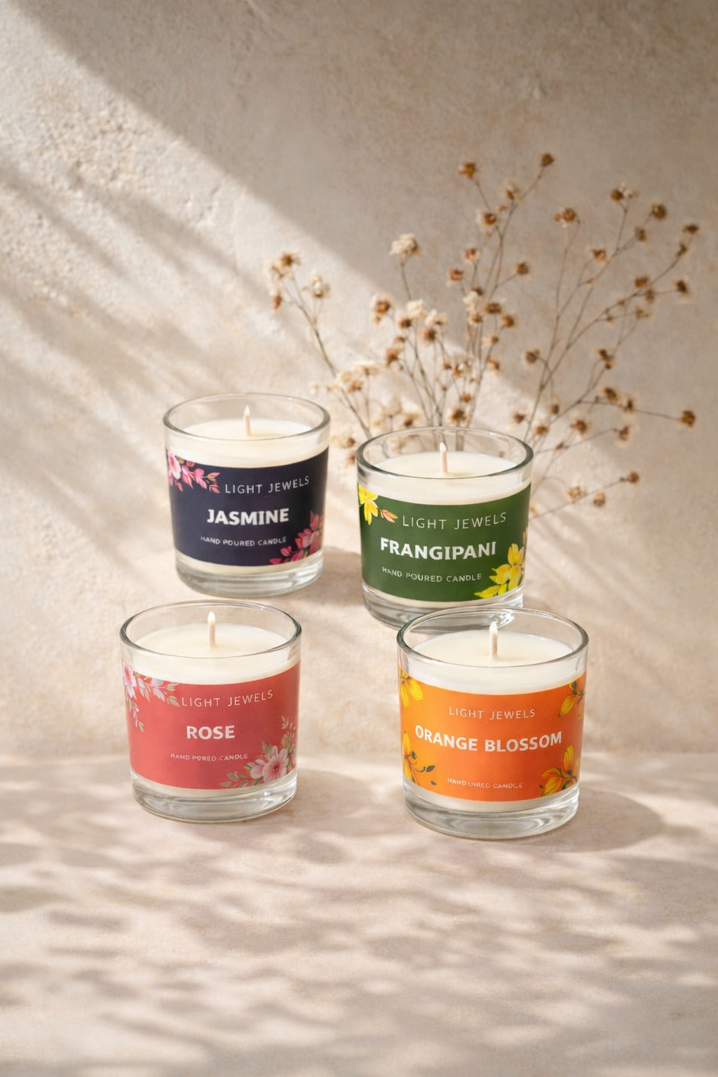 Set of 4 Floral Fragrance Soy Wax Glass  Candle Votives