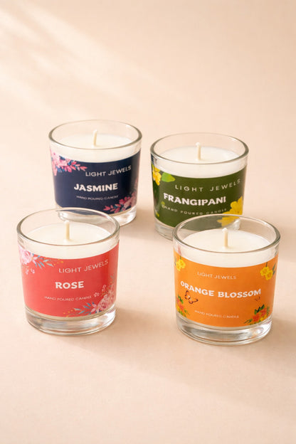 Set of 4 Floral Fragrance Soy Wax Glass  Candle Votives