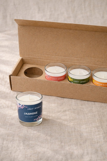 Set of 4 Floral Fragrance Soy Wax Glass  Candle Votives