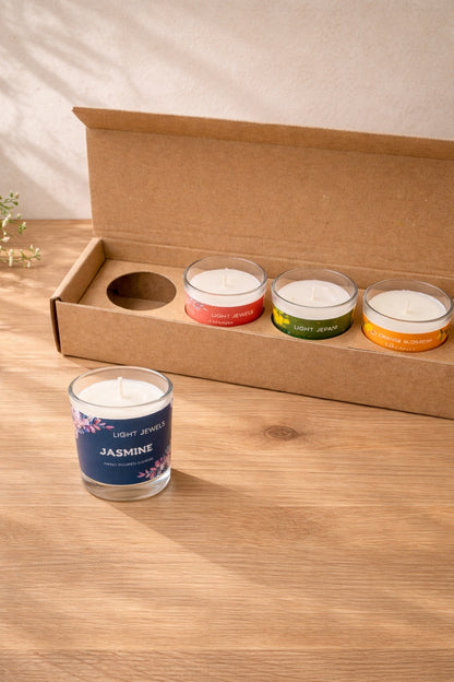 Set of 4 Floral Fragrance Soy Wax Glass  Candle Votives