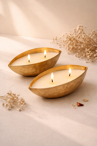 Set of 2 Metallic  Golden Boat Scented Candles