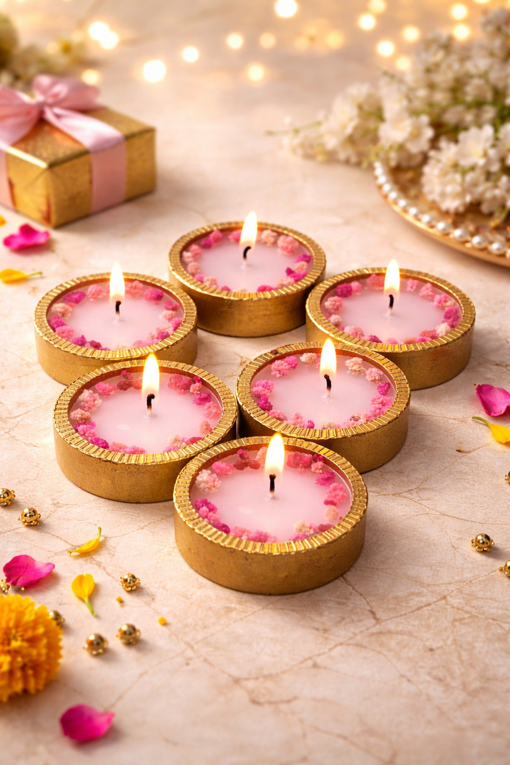 Set of 6 Golden Scented Mitti Diyas