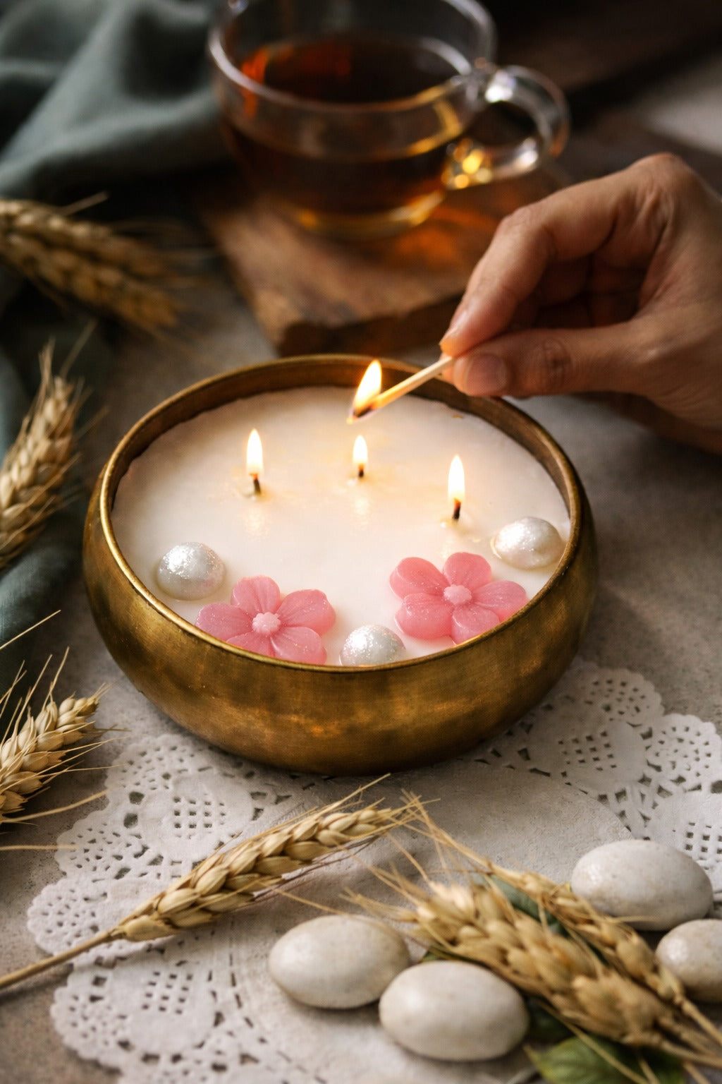 Rose Scented Floral Urli Candle