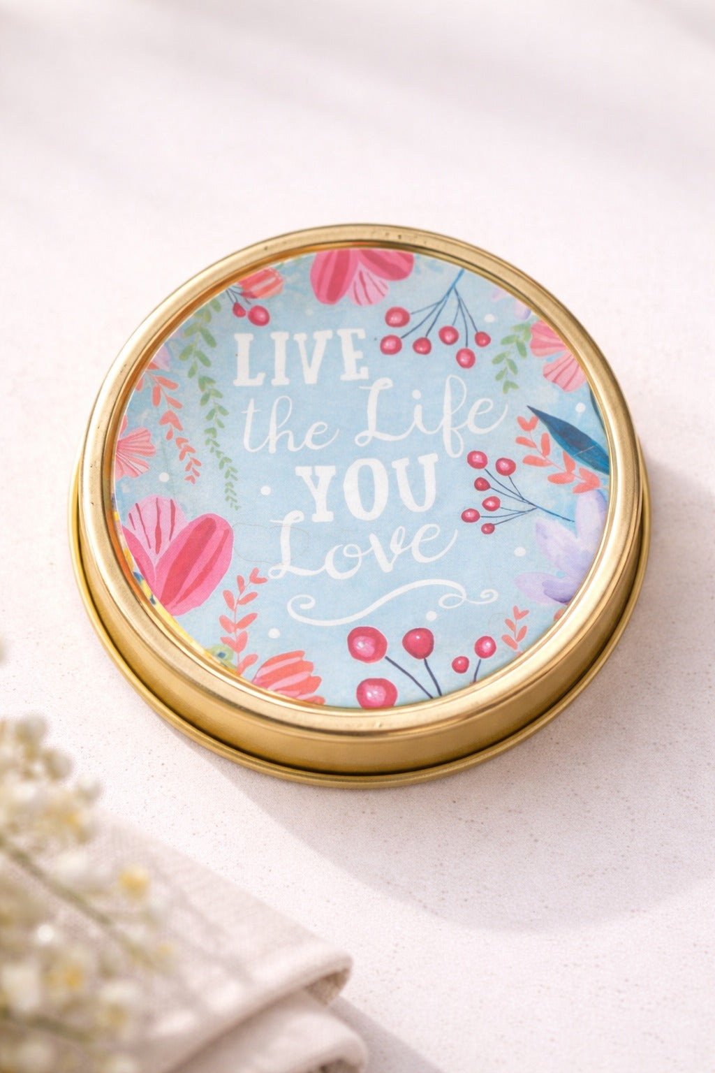 Live the Life you Love-Jasmine Scented Travel Tin Candle
