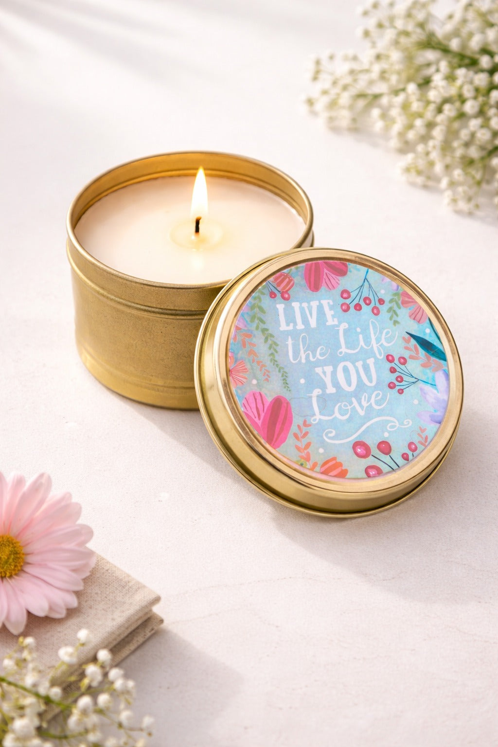 Live the Life you Love-Jasmine Scented Travel Tin Candle