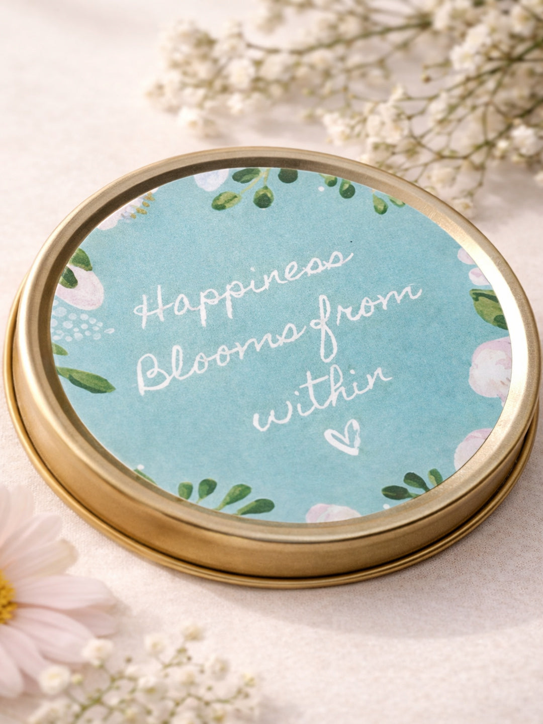 Happiness Blooms from Within-Vanilla Scented Travel Tin Candle