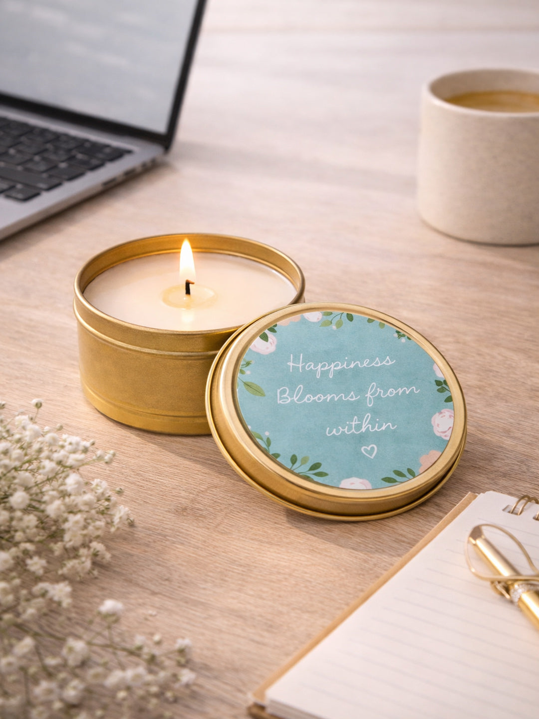 Happiness Blooms from Within-Vanilla Scented Travel Tin Candle