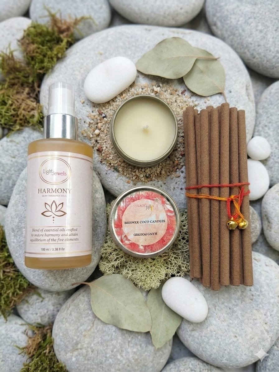 Artisanal Home Fragrance Box-Room Spray,Bambooless Incense & Camphor Fragrance Tin Candles