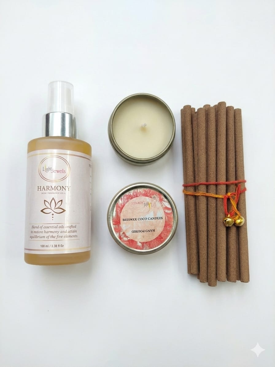 Artisanal Home Fragrance Box-Room Spray,Bambooless Incense & Camphor Fragrance Tin Candles