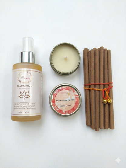 Artisanal Home Fragrance Box-Room Spray,Bambooless Incense & Camphor Fragrance Tin Candles