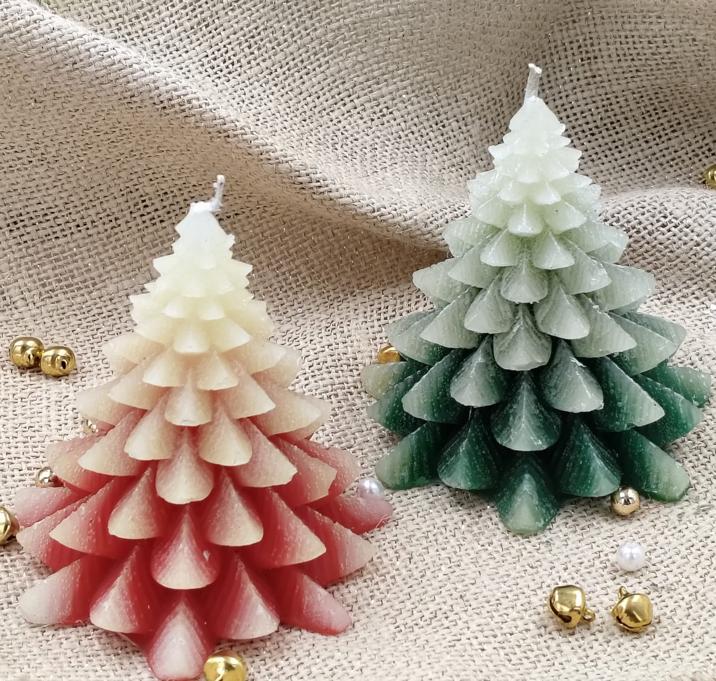 Set of 2 Shaded Red & Green Christmas Tree Candles