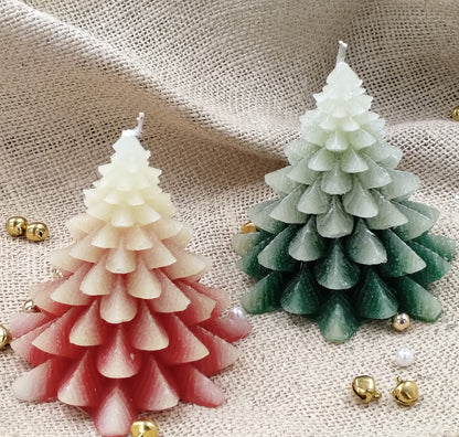 Set of 2 Shaded Red & Green Christmas Tree Candles