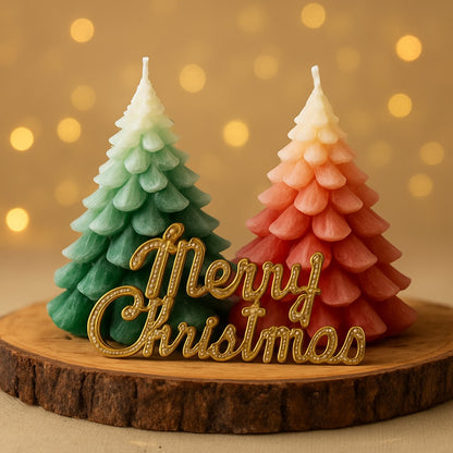 Set of 2 Shaded Red & Green Christmas Tree Candles